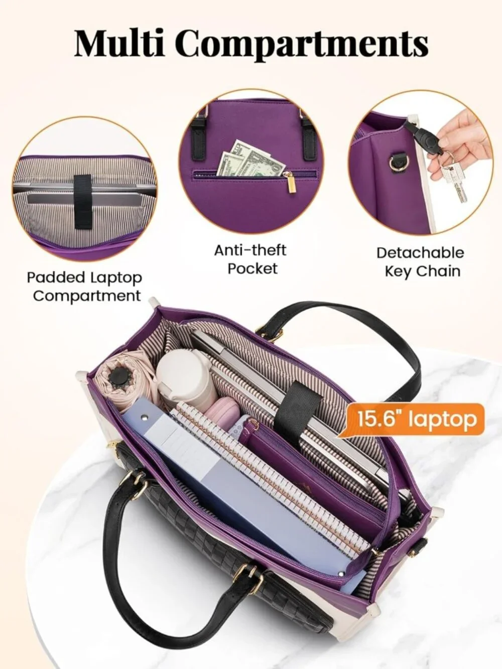 Stylish Insulated Lunch Tote & Laptop Briefcase, 15.6